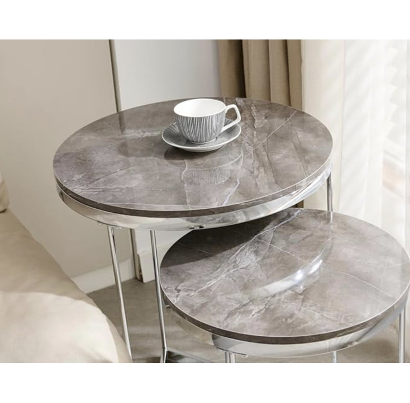 Coffee Table, Round Grey Marble Set of 2