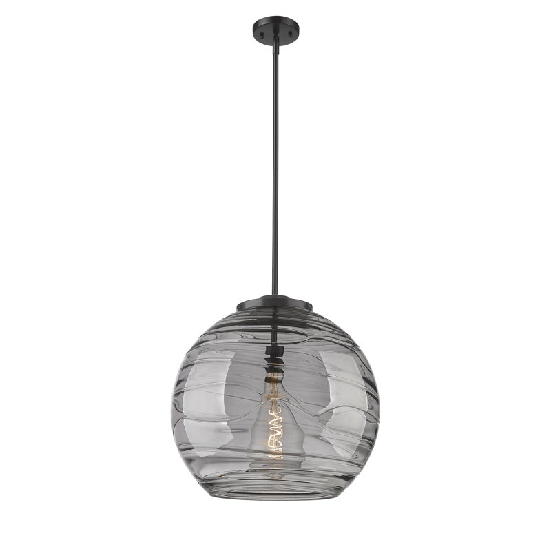 1 - Light Single Drop Pendant Pendant, Light Smoke, Matte Black, 19.5" H x 17.88" W x 17.88" D