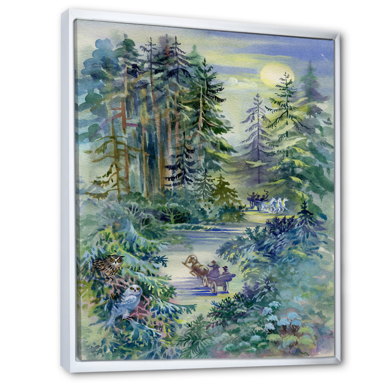 Forêt grunge la nuit - Peinture, H 32 po x l 16 po x P 1 po, Cadre flottant blanc