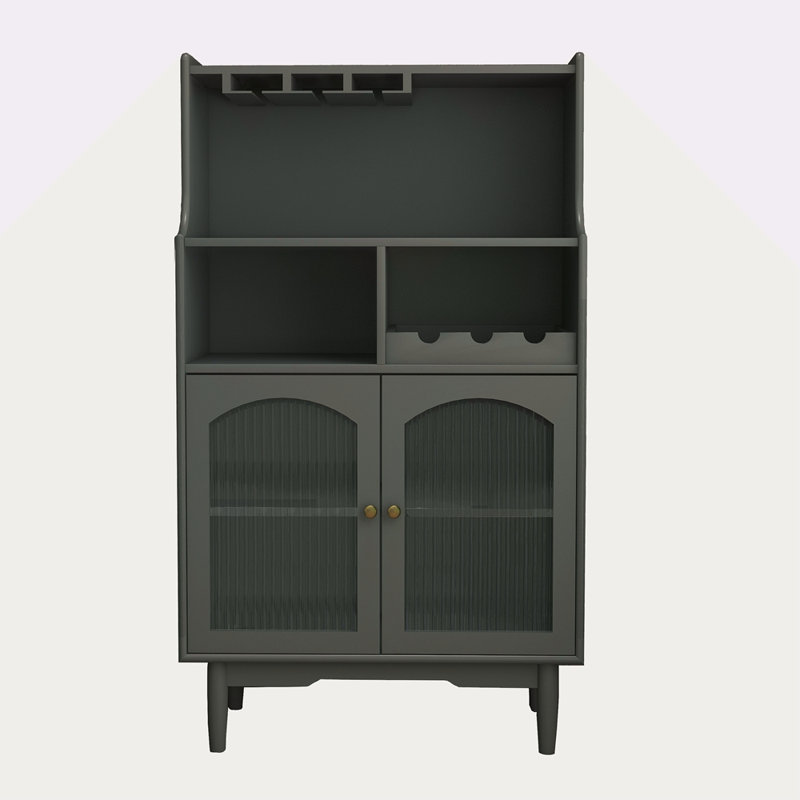 Armoire à vin de couleur grise pour le salon avec support amovible et porte-verres à vin, une armoire avec portes en verre