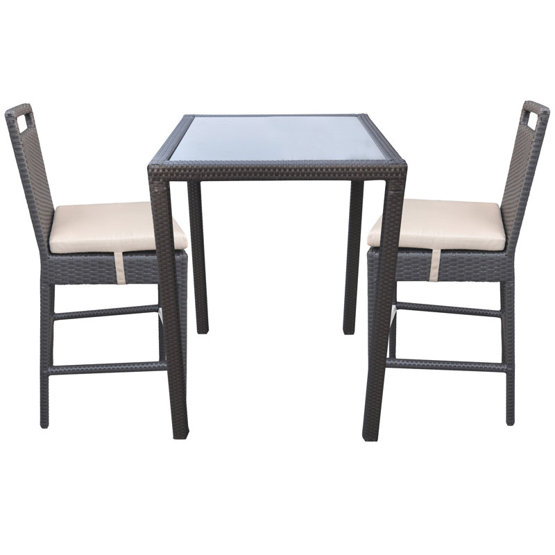 Ensemble de bar d'extérieur en osier Denson (table avec 2 tabourets de bar)