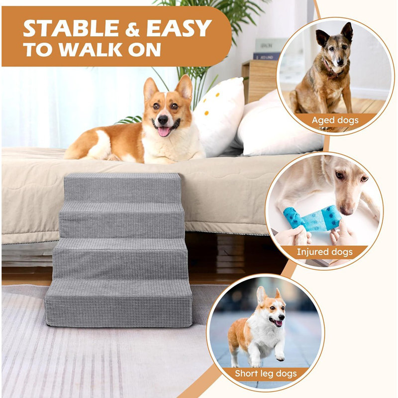 Escalier pour chien pour petits chiens, marchepied pour chien à 5 marches pour lit haut et canapé, marchepied en mousse haute densité pour animal de compagnie avec planche de support, housse lavable antidérapante, gris