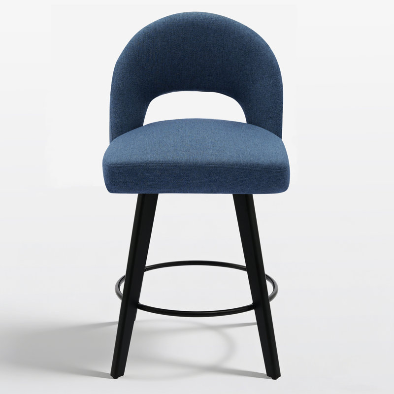 Tabouret de bar et de comptoir pivotant 26 po avec structure en bois massif, Bleu, 4 chaises