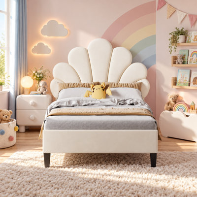 Upholstered LED Kids Bed with Adjustable Headboard