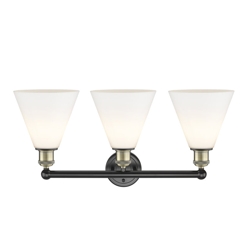 Éclairage de salle de bain à intensité variable à 3 lumières Beva, Blanc mat, Laiton antique noir