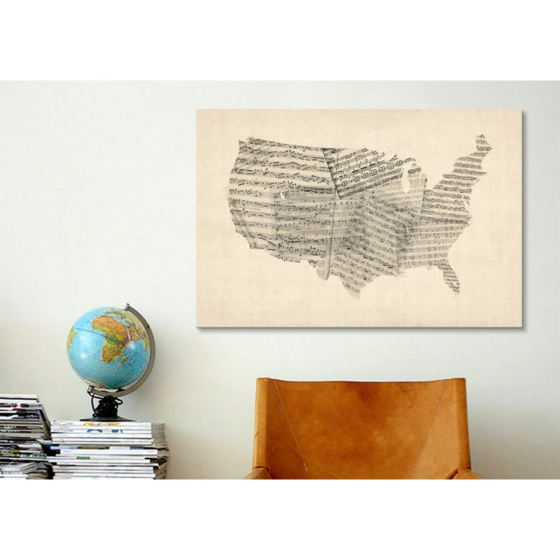 «États-Unis feuille de musique carte» par Michael Tompsett, impression sur toile tendue, H 40 po x l 60 po x P 1,5 po