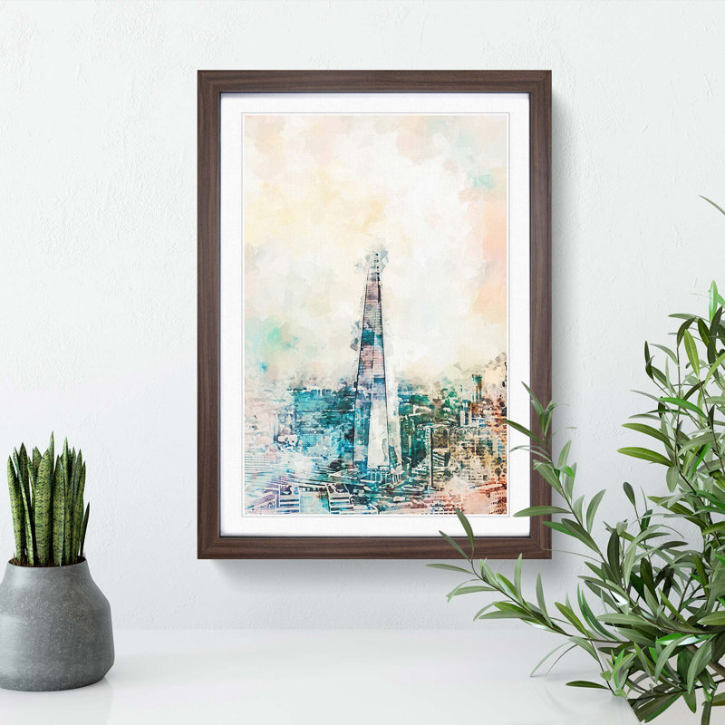 The Shard Building London in Abstract - Picture Frame Graphic Art Print, 76cm H x 50cm W x 2cm D, Walnut