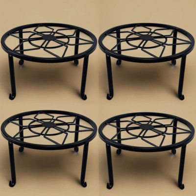 Ensemble de 4 supports à plantes en métal robuste, support à fleurs en fer antirouille pour l'intérieur et l'extérieur, présentoir décoratif rond pour plantes en pot et décoration de jardin