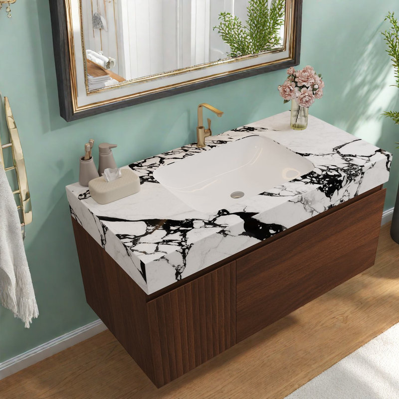 Meubles-lavabos (doivent inclure le meuble et le lavabo) Meuble-lavabo suspendu en noyer de 91 cm (36 po)