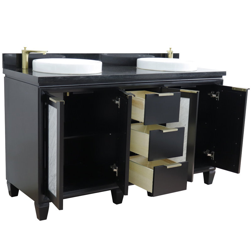 Ensemble de meuble-lavabo double 61 "avec miroir Schreck, Noir, Noir