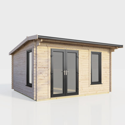 Powersheds 14 x 10ft Apex Log Cabin, Doors to the Left - 44mm
