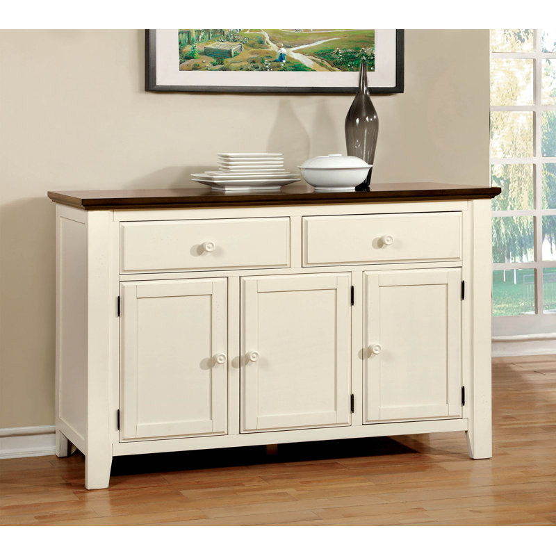 Buffet en bois d'hévéa 2 tiroirs Amparo