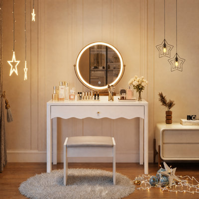 Coiffeuse avec tiroir festonné, table de maquillage avec tiroir de rangement, bureau de style ferme moderne, table d'appoint en bois pour chambre