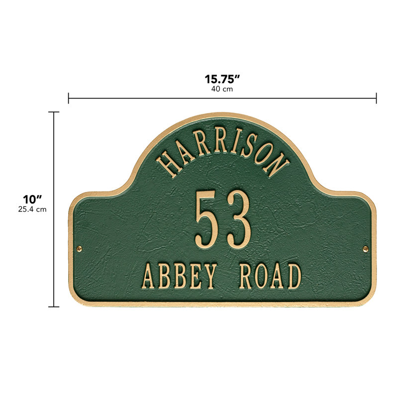 Plaque d'adresse murale sur 3 lignes Lexy, Vert/doré, Oui