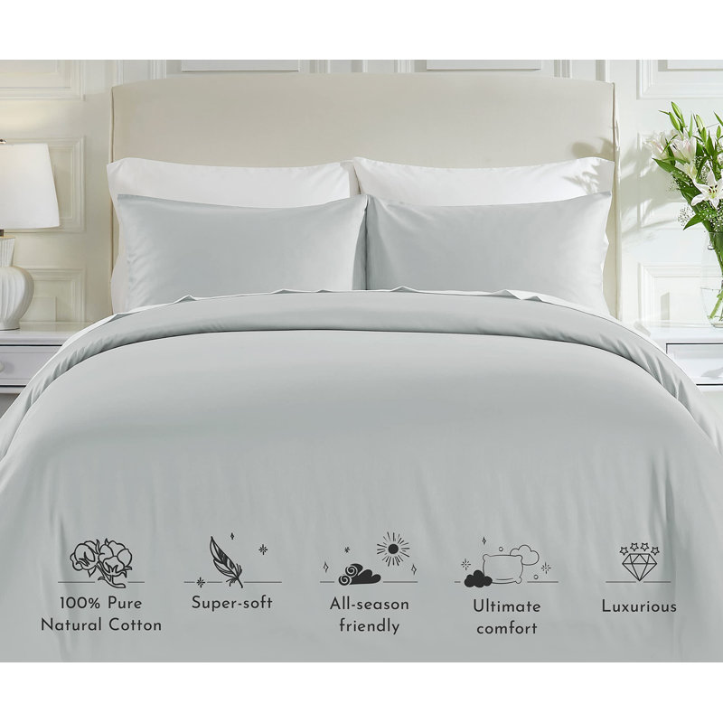 Light Grey 400 Thread Count Cotton Sateen Full/Queen Duvet Cover Set
