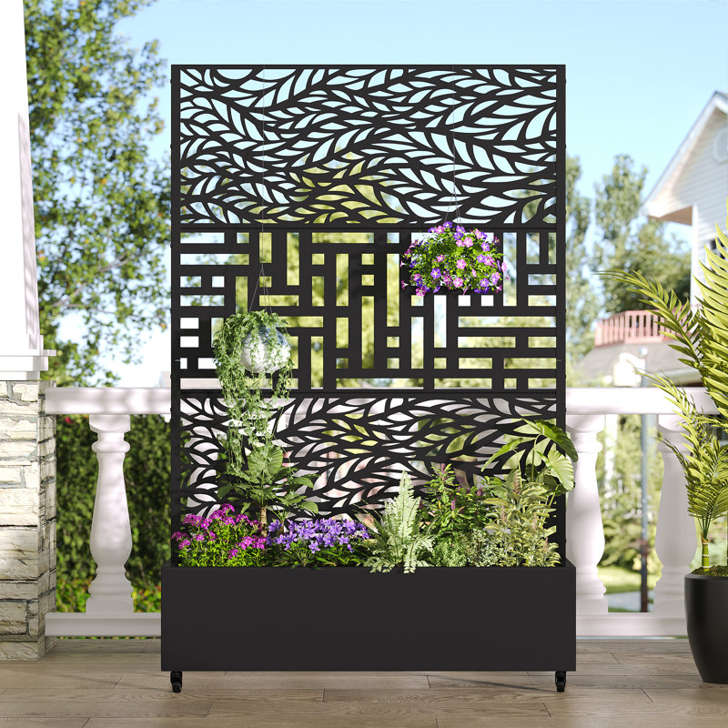 Indoor/Outdoor/Decor/Garden Two-Tone Planter Box with Lattice Panel Trellis Privacy Screen, 1