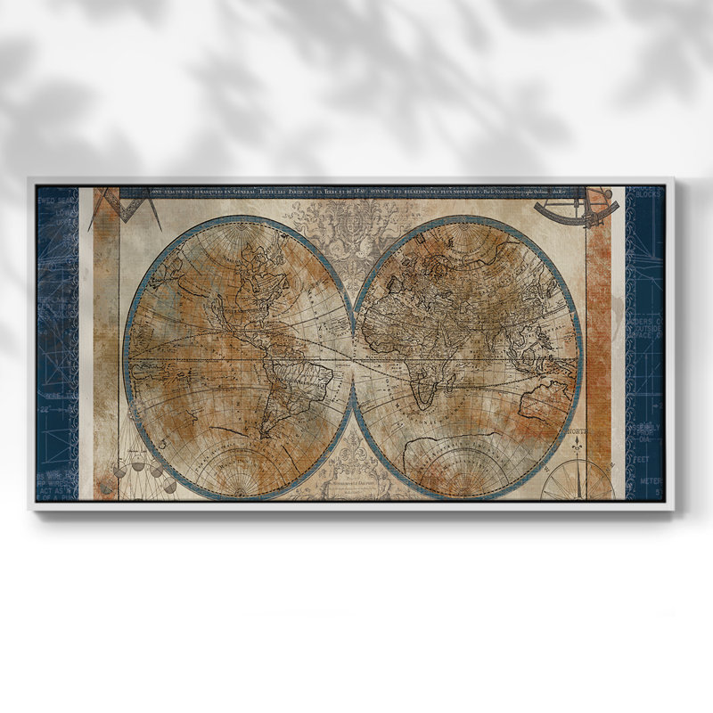 Plan du monde - Toile tendue avec châssis, prête à accrocher, H 21 po x l 41 po, Blanc