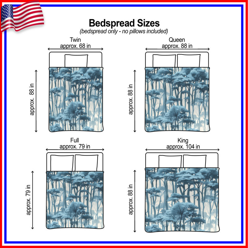 Blue Misty Forest Quilted Bedspread , Twin