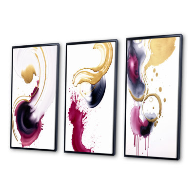 " Intensity Of Peace Magenta And Gold Series I " 3 - Pieces