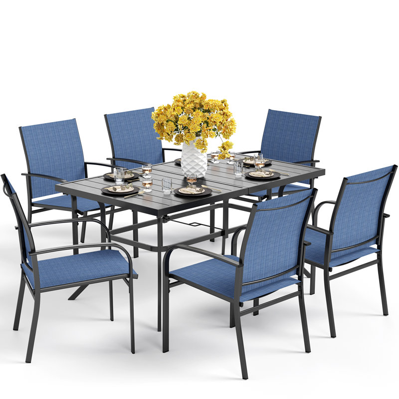 Argyri Rectangular 7 - Piece 6 - Person 152.4Cm Outdoor Table Set