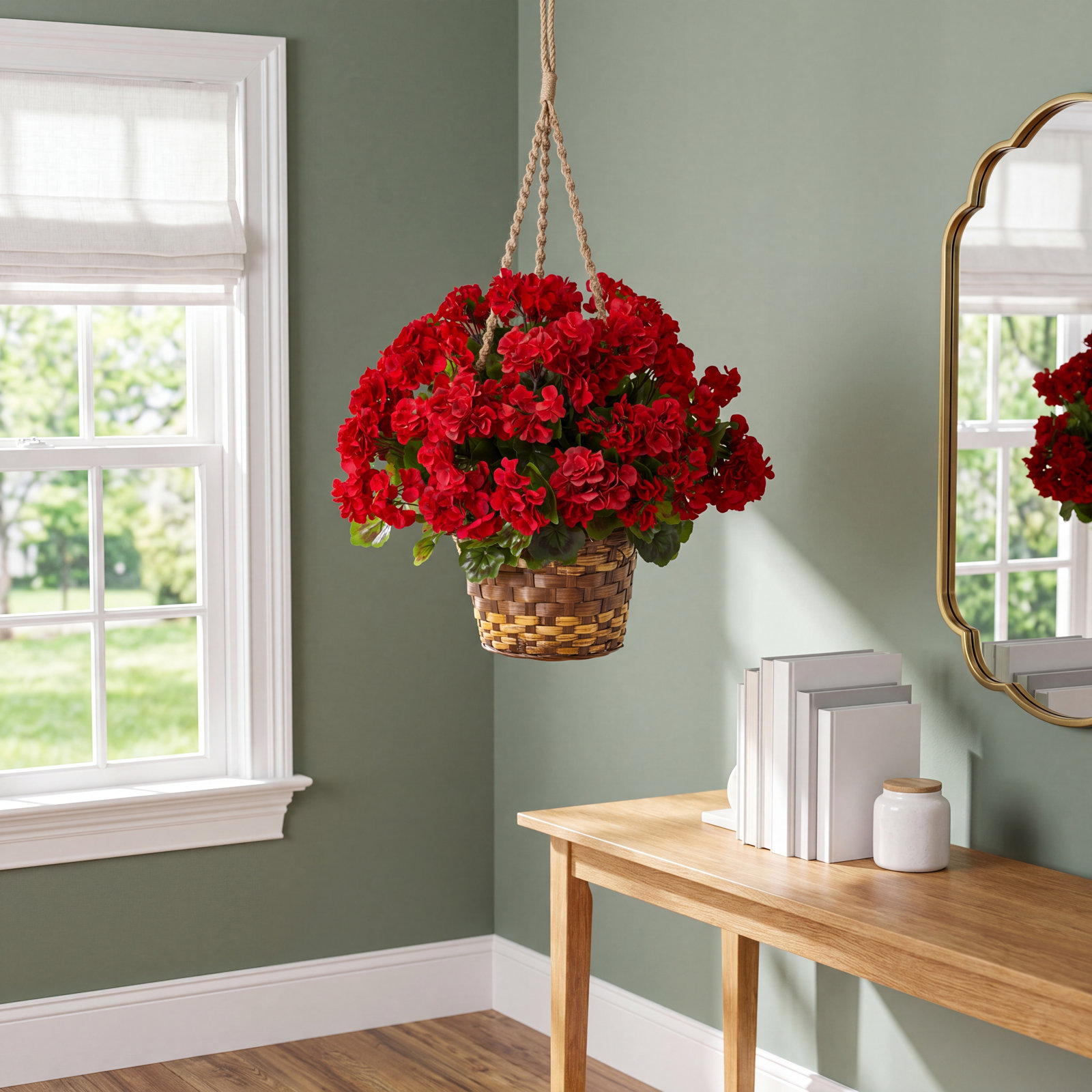 UV Resistant Geranium Hanging Basket, Red