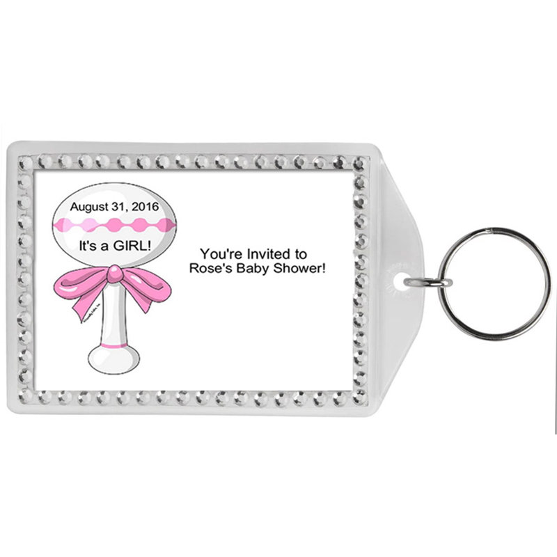 Hochet pour bébé personnalisé et personnalisé - Porte-clés bordé de strass roses, Oui
