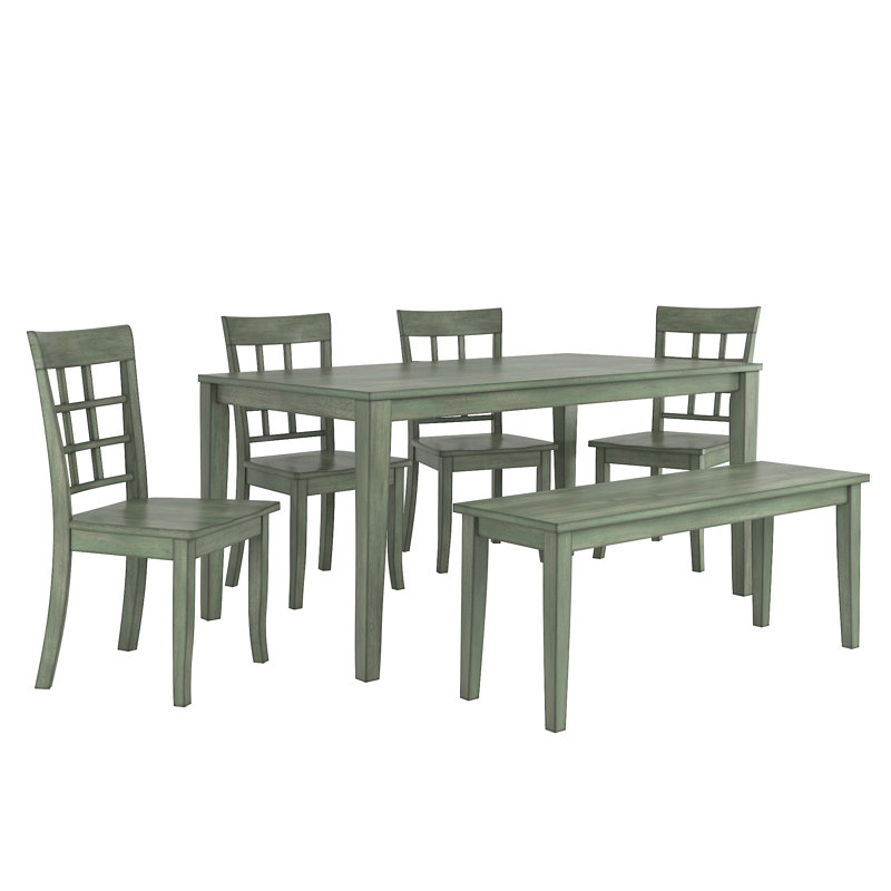 Alexa-Mae 6-Person Solid Wood Four-Leg Dining Set, Antique Sage