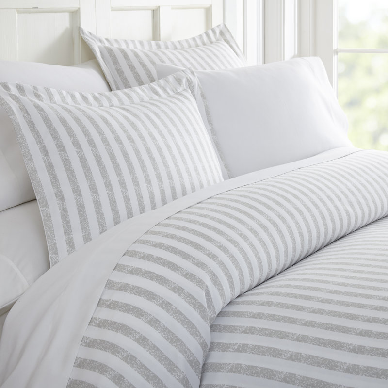 Light Gray Striped Microfiber Queen Bedspread Cover Set