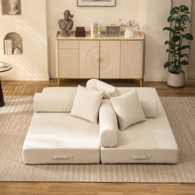 Canapé-lit pliant convertible confortable, canapé-lit avec tissu chenille et accoudoirs pour le salon, la chambre à coucher et le studio