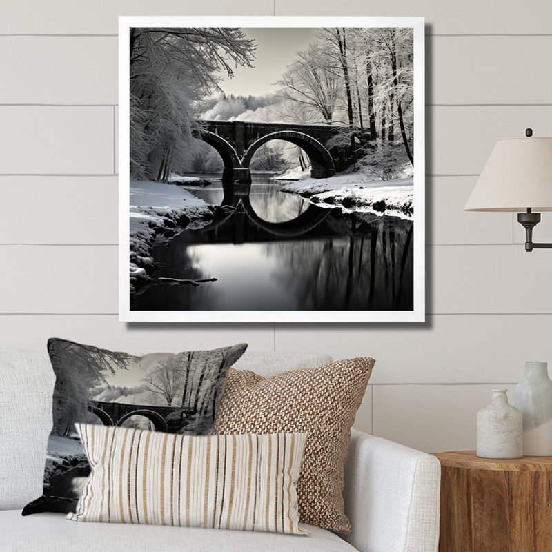 «Bridges Winter Scenery» sur toile, H 30 po x l 30 po x P 1 po, Cadre simple blanc