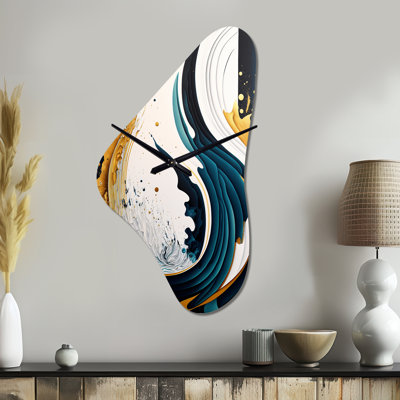 Blue And Gold Modern Art Abstract Painting VI - Boomerang Shape Abstract 3D Wall Clock