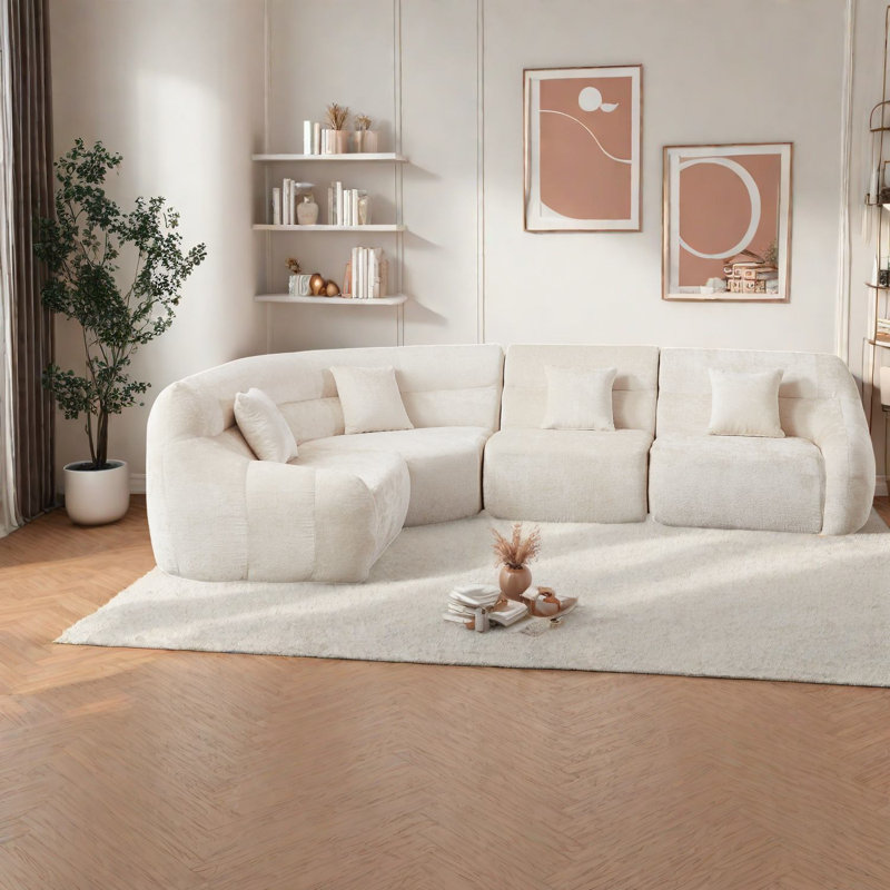 Canapé modulaire spacieux et spacieux, tissu chenille, design incurvé élégant pour la maison