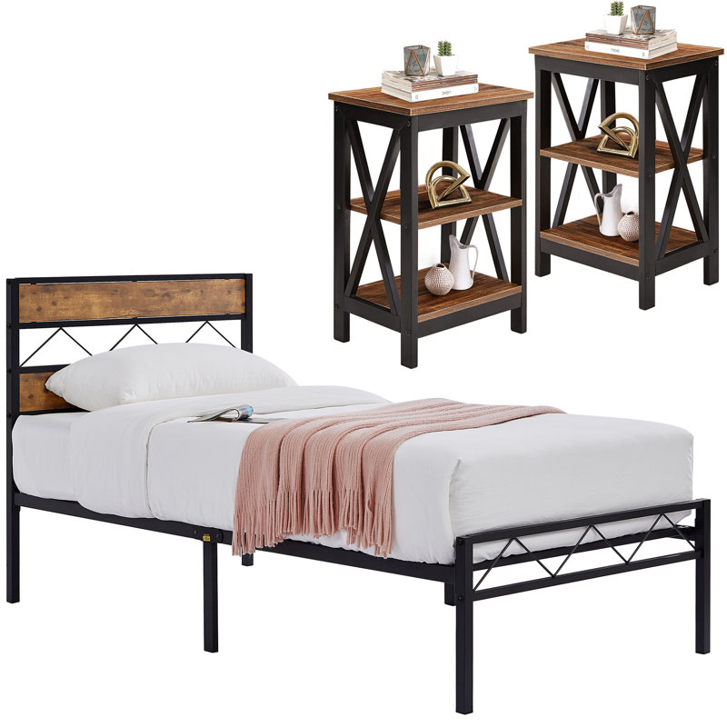 Vallette Steel Piece Bedroom Set, Brown, Twin