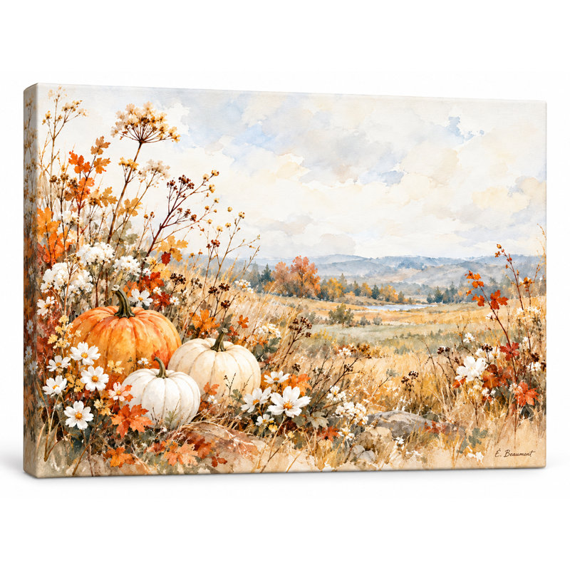 Ingwer emballé dans un paysage de citrouille orange et de marguerite blanche, L 36 po x H 24 po x P 1,5 po