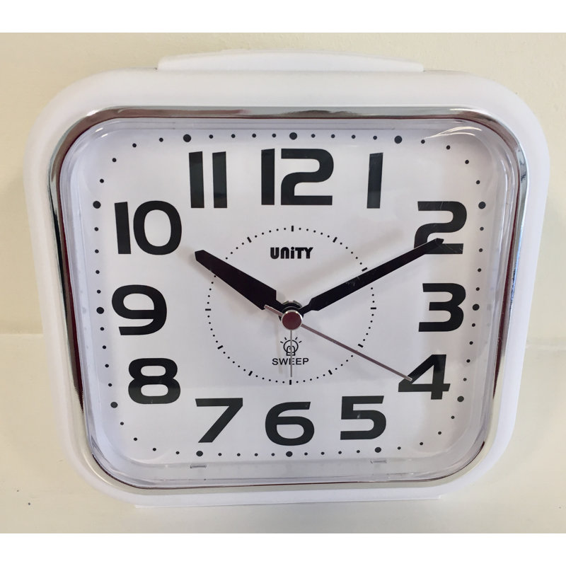 Analog Quartz Alarm Tabletop Clock in Silver, White