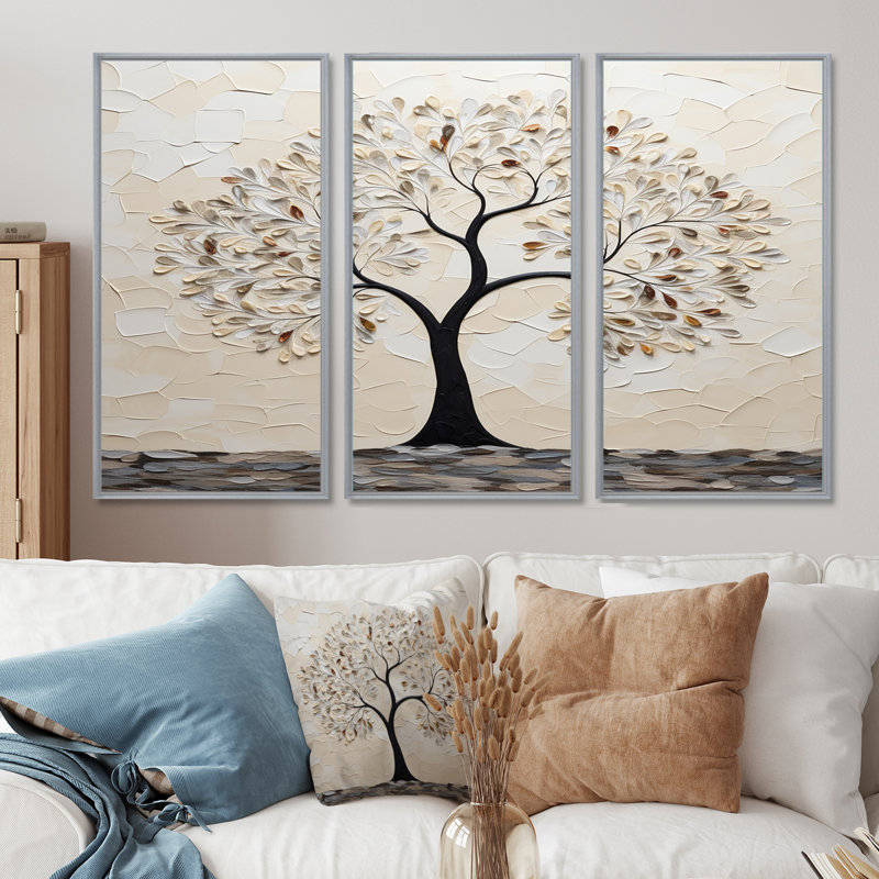 Silhouette d'arbre monochrome minimaliste - ensemble de salon d'art mural arbre, H 28 po x l 36 po x P 1 po