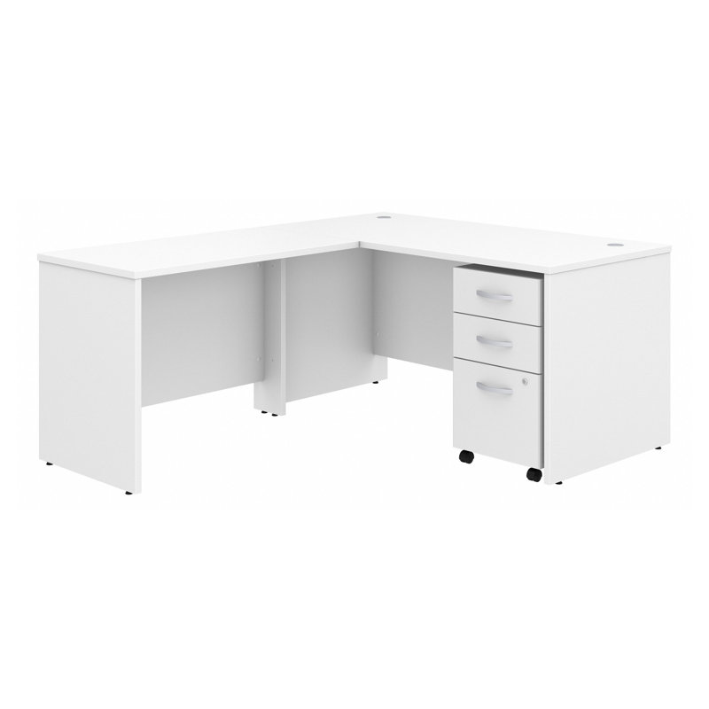 Bush Business Furniture Studio C L Shaped Desk with Mobile File Cabinet and Return - Reversible, White