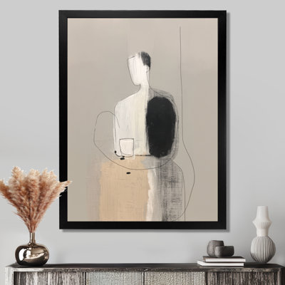 Black Shapes With Grey Minimalism Abstract Blend - Minimalism Framed Canvas Print, Grey Minimalist Wall Art