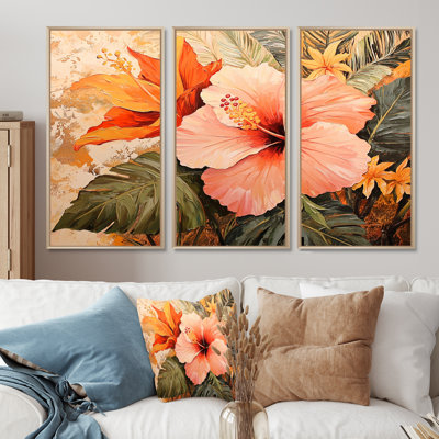 Hibiscus And Heliconia In Hawaii II - Hibiscus Wall Art Print Set