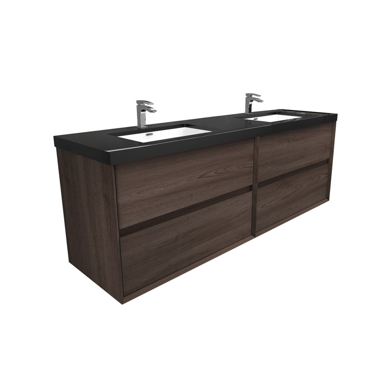 Ensemble de meuble-lavabo double mural 72 po Goodlow Kody, Chêne rouge