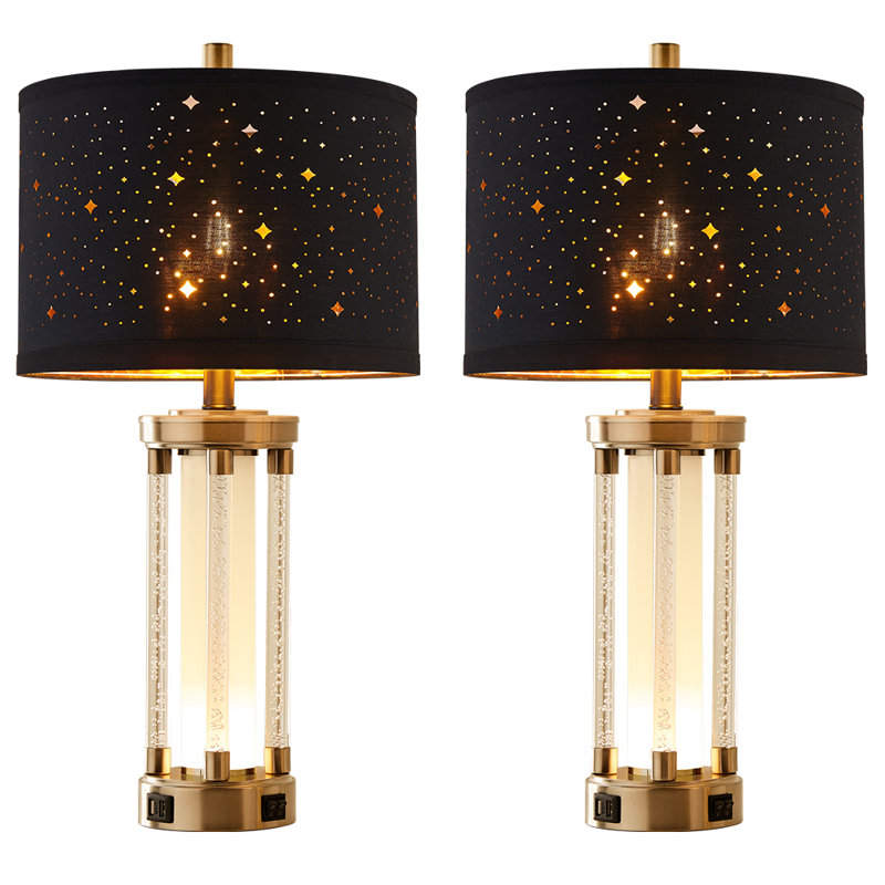 Hartlove 26" Crystal-Style Table Lamp Set With Night Light And USB Ports