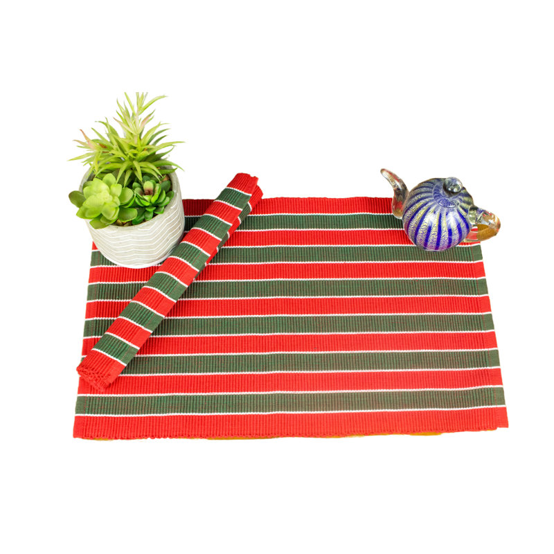 Ensemble de 6 napperons des fêtes Bludabu, Rouge / Vert, À rayures