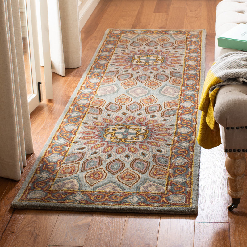 Gideon Hand Tufted Wool/Cotton/Latex Oriental Rug in Gray/Blue, Runner 2'3" x 10'
