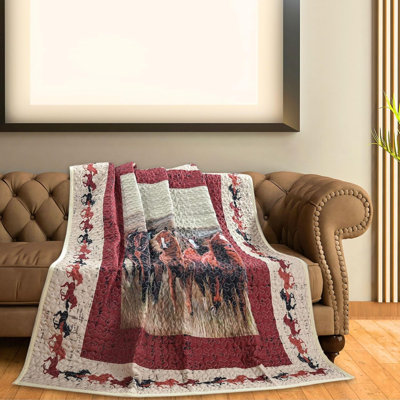 Polyester Throw Blanket Quilted Rustic Lodge Cabin Forest Style 50 x 60 Inch