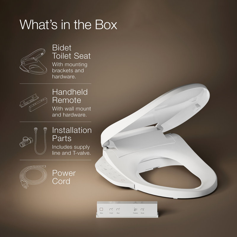 Purewash E725 Elongated Bidet Toilet Seat With Remote Control, White