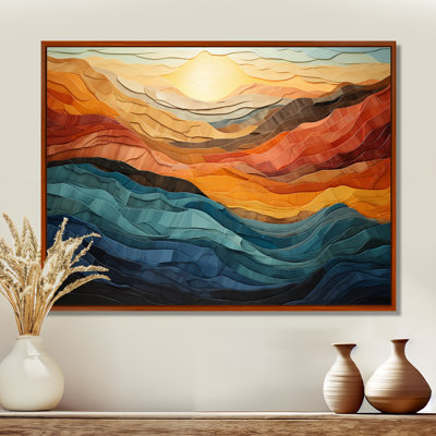 Coral Teal Bold Mountains Landscape - Mountain Wall art - Bold Valley Wall art Decor
