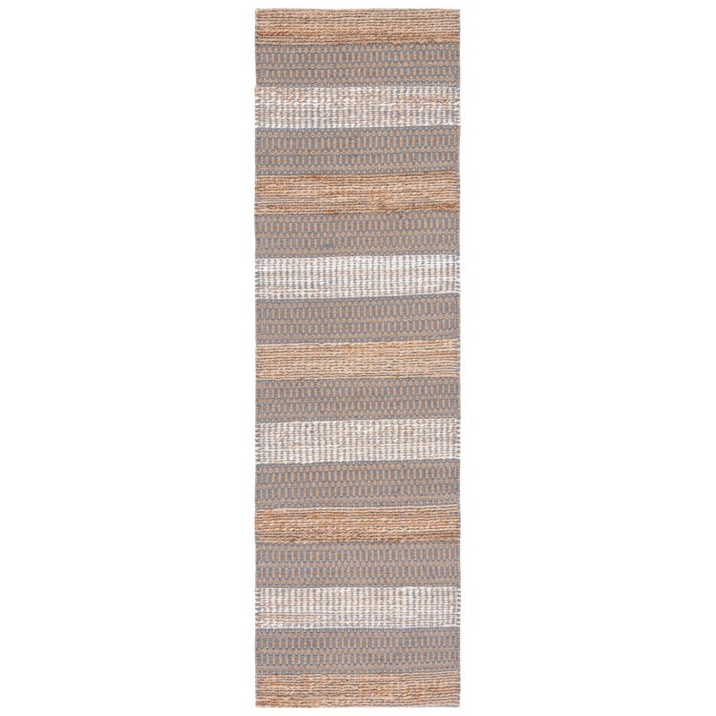 Tapis gris / naturel à tissage plat Soliz, Tapis de couloir 2 pi 3 po x 8 pi