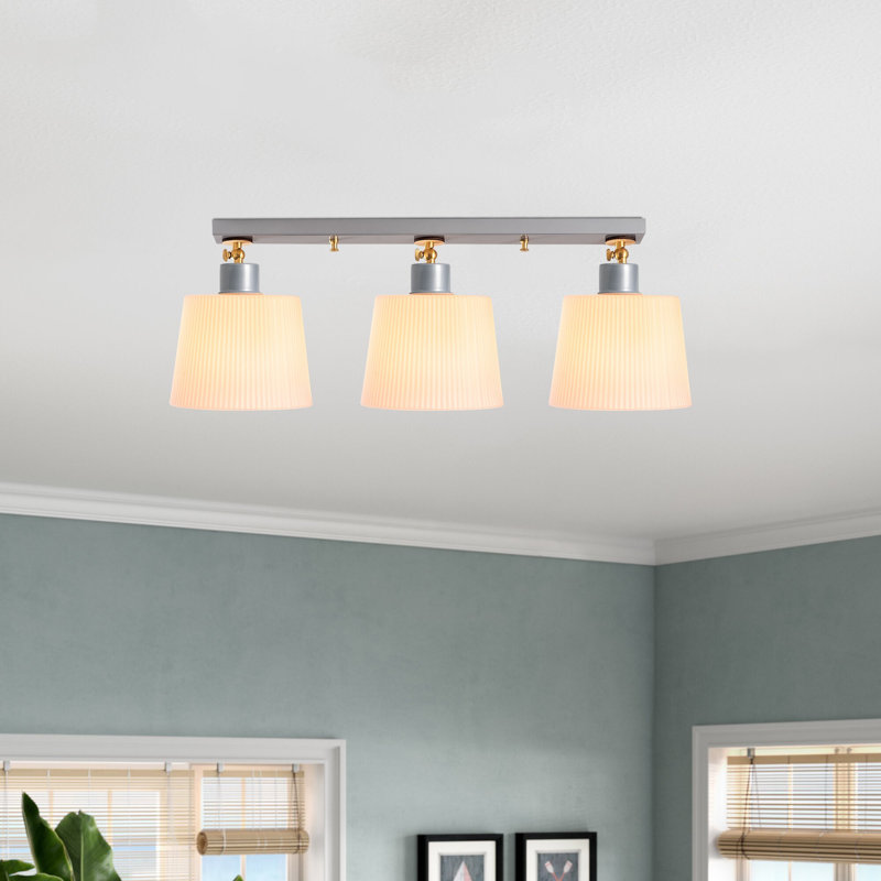 Plafonnier semi-encastré 3 lumières 26,77 po Aidrick, Argent, Blanc