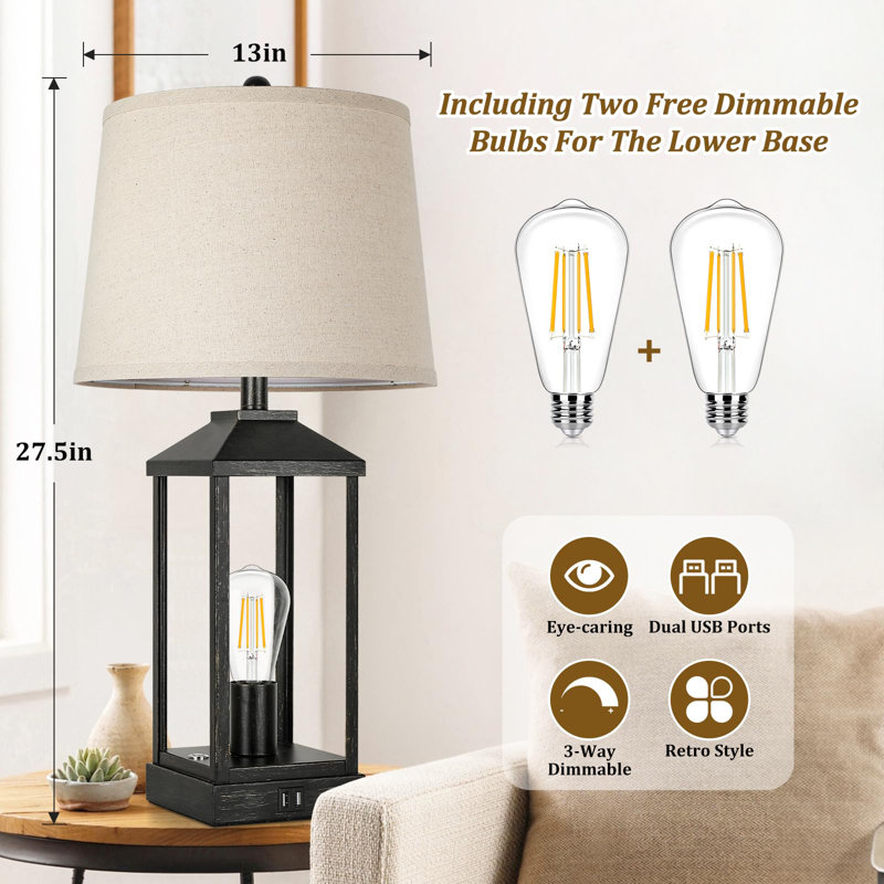 Lampe de table Barbary, Noir, H 27 po x l 6 po x P 6 po