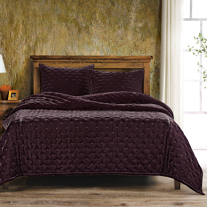 Ensemble de courtepointe Stella, Courtepointe pour grand lit + 2 taies décoratives, Violet foncé